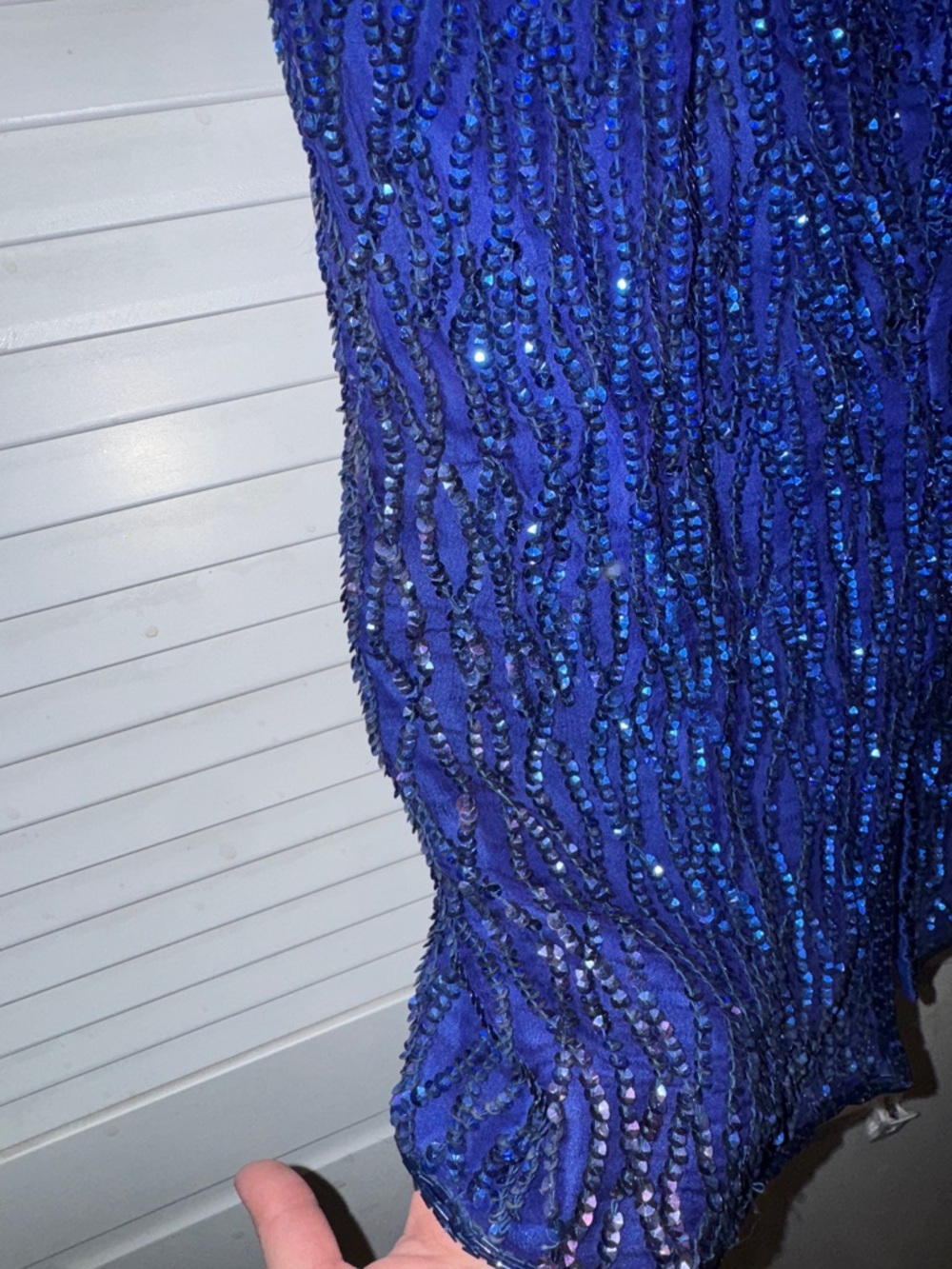 Elegant Beaded Royal Blue V-Neck Women's Dress - Picture 7 of 8